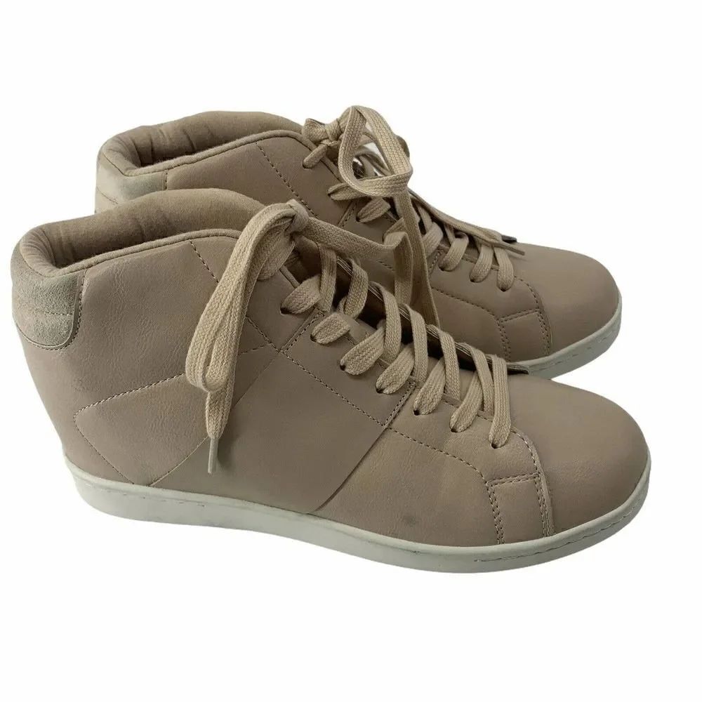 Aldo Leather Hidden Wedge High Top Sneakers Size 9